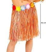 Nessiworld Yetişkin ve Çocuk Uyumlu Turuncu Renk Püsküllü Hawaii Luau Hula Etek 40 cm - 1