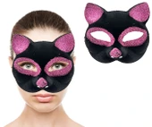 NessiWorld Siyah Renk Pembe Simli Süet Kedi Maskesi 18x14 cm - 1