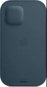 Apple iPhone 12 ve iPhone 12 Pro için Magsafe Özellikli Deri Zarf Kılıf - Baltık Mavisi Outlet - 5