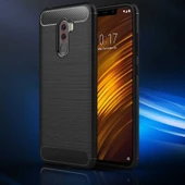 Xiaomi Pocophone F1 ile Uyumlu Kamera Korumalı Darbe Önleyici Carbon Brushed Silikon Kılıf - 6