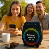 MK-401 RGB LED Işıklı Kablosuz Hoparlör FM/USB/AUX / Mikrofon Destekli - 4