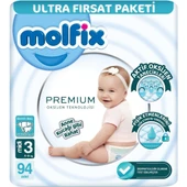 Nessiworld Molfix Premium Bebek Bezi Ultra Fırsat Paketi 3 Beden 4-9 Kg 94 Adet - 1