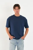 Blank Unisex Oversize Geniş Kesim Tişört %100 Pamuk Kalın Dokulu Bisiklet Yaka T-shirt - 1