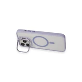İPhone 15 Pro Uyumlu Kılıf ve Lens Magsafe Standlı Kamera Camlı Kapak - 3