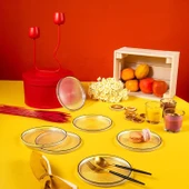 Fecra Loren 6'lı Pasta Tabağı Seti Siyah Fileli 16 Cm - 1