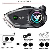 Y80 İnterkom Motosiklet Kask Kulaklık Bluetooth 5.3 Type-C Su Geçirmez İntercom Set İphone Android - 5