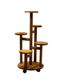 Tekerlekli Çiçeklik 5 Raflı Saksılık Dekoratif 5 Raflı Çiçeklik Doğal Ahşap Saksılık Çiçek Rafı Daire Model - 2