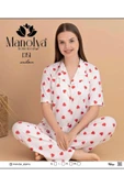 Manolya HOMEWEAR boydan düğmeli yazlık ince milan kumaş terletmeyen kısa kollu kalpli pijama takımı - 1
