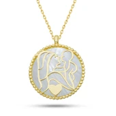 Gümüş Gold Sedef Taşlı Anne Çocuk Sevgisi Kolye - 1