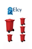 ELCY 120 LT Kırmızı 5 Adet Plastk Çöp Konteyneri Isıya Karşı Dayanıklı - 1