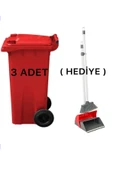 ELCY 3 Adet Kırmızı Plastik Çöp Konteyneri 120 LT Isıya Karşı Dayanıklı ve Faraş Hediyeli - 2
