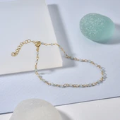 14 Ayar Altın Kaplama Aquamarin Doğal Taşlı  El Yapımı Gümüş Bileklik - CBS00124 thumbnail 1