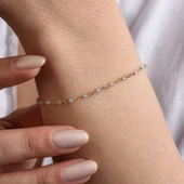 14 Ayar Altın Kaplama Aquamarin Doğal Taşlı  El Yapımı Gümüş Bileklik - CBS00124 thumbnail 2