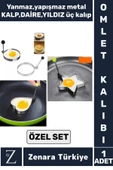 Dayanıklı Yanmaz Yapışmaz Kahvaltı Yumurta Omlet Krep Pişirme KALP DAİRE YILDIZ Eğlenceli Özel Set - 1