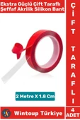 Ekstra Güçlü Suya Küfe Neme Dayanıklı Şeffaf Çift Taraflı Akrilik Silikon Bant 2 Metre X 1.8 Cm 4 Ad - 1