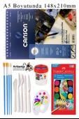 Canson Çok Amaçlı Sanatsal Blok A5 200 gr 20 Yaprak 1 Adet 21 Renk Sulu Boya Fırça Palet Spatula Fırça Temizleme Kabı - 1