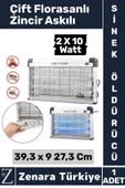 Premium Güçlendirilmiş UV Çift Florasanlı Zincir Askılı 20 Watt Sinek Kara Sinek Sivrisinek Öldürücü - 1