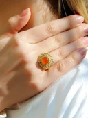 Doğal Taş Akik Doğal Taşlı Telkari Modelli Kadın Ayarlanabilir Altın Kaplama Yüzük euy62ag thumbnail 1