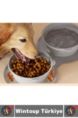 Kompakt Katlanabilir Evcil Hayvan Kedi Köpek Taşıma Kancalı Ayarlanabilir Çift Bölmeli Mama Su Kabı - 4