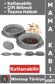 Kompakt Katlanabilir Evcil Hayvan Kedi Köpek Taşıma Kancalı Ayarlanabilir Çift Bölmeli Mama Su Kabı - 1
