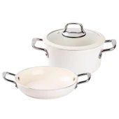 Tantitoni Deluxe Krem Seramik 3 Parça Tencere Seti thumbnail 1