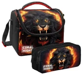 Coral High Erkek Çocuk Siyah Kükreyen Aslan Thermo Beslenme Çantası ve İki  Bölmeli Kalemlik Seti thumbnail 1