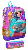 Coral High İlkokul Kız Çocuklarına Özel Dört Gözlü Sırt Çantası ve Kalemlik Seti- Lila Turkuaz Dondurmalı Kız thumbnail 1