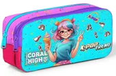 Coral High Kız Çocuk Turkuaz/Pembe K-Pop Baskılı Okul Kalemliği thumbnail 1