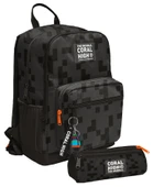 Coral High Erkek Çocuk Dört Gözlü Okul Sırt Çantası ve  Kalemlik Seti - Siyah Blok Desenli - İlkokul ve Ortaokul İçin Uygun thumbnail 1