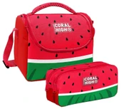 Coral High Erkek Çocuk Kırmızı Yeşil Karpuz Thermo Beslenme Çantası ve İki Bölmeli Kalemlik Seti thumbnail 1