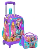 Coral High Işıklı Tekerlekli Çekçek Okul Çanta + Isı Yalıtımlı Beslenme Çantası - Kız Çocuk - Lila Turkuaz Dondurmalı Kız thumbnail 1