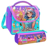 Coral High Kız Çocuk Lila Turkuaz Dondurmalı Kız Thermo Beslenme Çantası ve Üç Bölmeli Kalemlik Seti thumbnail 1