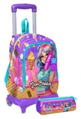 Coral High Işıklı Tekerlekli Kız Çocuk, Lila Turkuaz Dondurmalı Kız Baskılı, İlkokul Çekçek Çanta ve Kalemlik Seti thumbnail 1