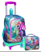 Coral High Işıklı Tekerlekli Çekçek Okul Çanta + Isı Yalıtımlı Beslenme Çantası - Kız Çocuk - Su Yeşili Denizatı thumbnail 1