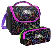 Coral High Kız Çocuk Kalp Baskılı Siyah Pembe Thermo Beslenme Çantası ve İki  Bölmeli Kalemlik Seti thumbnail 1