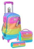Coral High Çekçek Tekerlekli Kız Çocuk, Pembe Turuncu Renk Geçişli, İlkokul Üçlü Okul Çanta Seti thumbnail 1