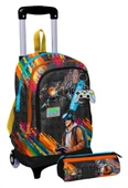 Coral High Işıklı Tekerlekli Erkek Çocuk, Siyah Drone Pilotu Baskılı, İlkokul Çekçek Çanta ve Kalemlik Seti thumbnail 1