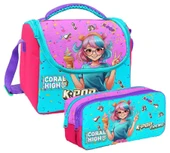 Coral High Kız Çocuk Pembe K-Pop Dondurmalı Kız Thermo Beslenme Çantası ve İki Bölmeli Kalemlik Seti thumbnail 1