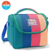 Coral High İlkokul Kız Çocuk Okul Beslenme Çantası, Yeşil Mavi Pembe Renkli Çizgili, Termoslu (Isı Yalıtımlı) thumbnail 2
