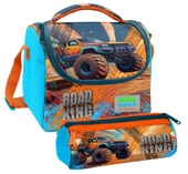 Coral High Erkek Çocuk Mavi Turuncu Arazi Aracı Thermo Beslenme Çantası ve Üç Bölmeli Kalemlik Seti thumbnail 1
