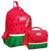 Coral HighErkek Çocuklar İçin Üç Gözlü Kırmızı Yeşil Karpuz Okul Sırt Çantası ve Termal Beslenme Çantası thumbnail 1