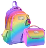 Coral HighKız Çocuklar İçin Üç Gözlü Çok Renkli Renk Geçişli Gradyan Okul Sırt Çantası ve Termal Beslenme Çantası thumbnail 1