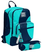 Coral High Erkek Çocuk Dört Gözlü Okul Sırt Çantası ve  Kalemlik Seti - Lacivert Turkuaz Renkli Çizgili - İlkokul ve Ortaokul İçin Uygun thumbnail 1