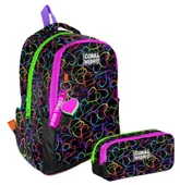 Coral High İlkokul/Ortaokul Sırt Çantası ve İki Bölmeli Kalemlik Seti - Kız Çocuk - Kalp Baskılı Siyah Pembe thumbnail 1