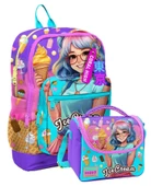 Coral High Kız Çocuklar İçin Dayanıklı İkili İlk Okul Çanta Seti  - Lila Turkuaz Dondurmalı Kız thumbnail 1