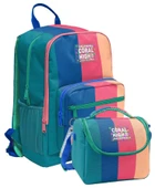 Coral High İlkokul ve Ortaokul Sırt Çantası ve Beslenme Seti - Kız Çocuklar İçin Yeşil Mavi Pembe Renkli Çizgili thumbnail 1