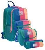 Coral High İlkokul ve Ortaokul Okul Çanta Üçlüsü - Kız Çocuk, Yeşil Mavi Pembe Renkli Çizgili thumbnail 1