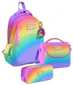 Coral High Üç Gözlü Çok Renkli Renk Geçişli Gradyan, Kız Çocuk, İlkokul Üçlü Okul Çanta Seti thumbnail 1