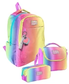 Coral High Üç Bölmeli Kız Çocuk, Lacivert Mavi Çizgi Desenli, İlkokul ve Ortaokul Üçlü Okul Çanta Seti thumbnail 1