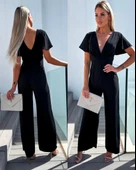 Kadın Kısa Kollu Kruvaze Yaka Sırt Dekolteli Pegasus Kumaş Tulum thumbnail 1